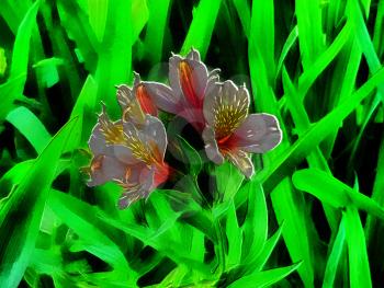 Royalty Free Photo of an Illustration of Lilies in Grass