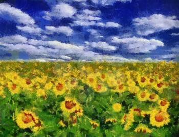 Royalty Free Photo of a Painting of a Sunflower Field