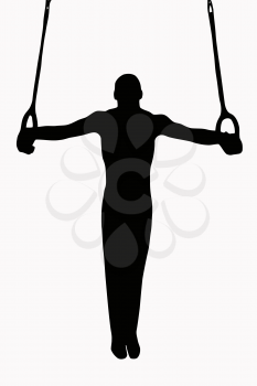 Sport Silhouette -Gymnast on rings with strieght body in horisontal hold
