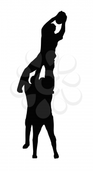 Sport Silhouette - Rugby Players Supporting Lineout Jumper Catching the Ball