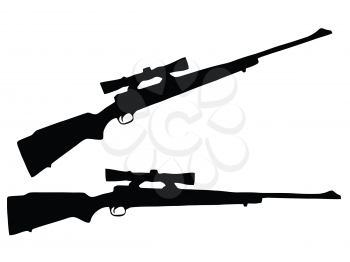 Isolated Firearm - Rifle with Scope – black on white silhouette
