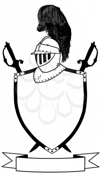 Isolated 16th Century War Shield Swords Banner and Plumaged Helmet Vector