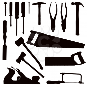 Various Isolated Woodwork Tools - black on white 