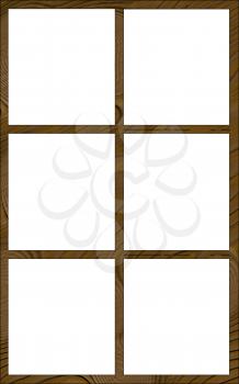 Isolated Single Layered Contoured Wooden Six Window Narrow Frame