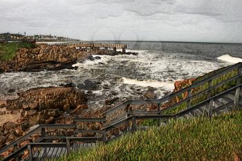 3D Image of Wooden Steps and Jetty in Stormy Weather