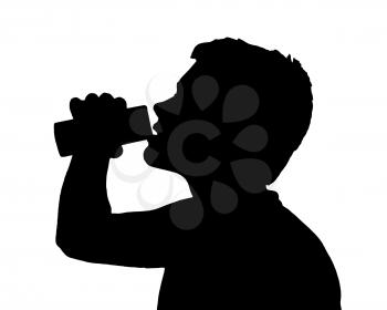 Teen Boy Silhouette Drinking Fluid from Can   