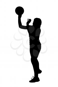 Black on white silhouette of korfball ladies league player girl throwing ball