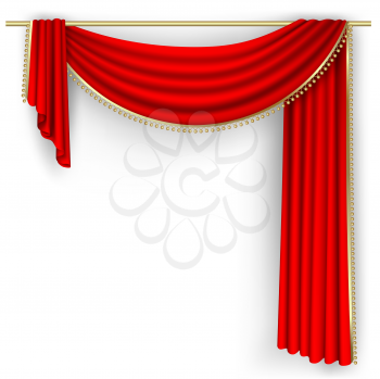 Royalty Free Clipart Image of a Red Curtain Over a Gold Bar
