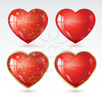 Royalty Free Clipart Image of Four Hearts With a Floral Pattern