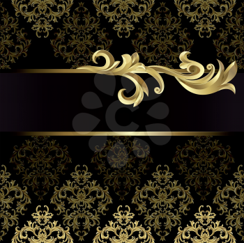 Royalty Free Clipart Image of a Black Victorian Background With a Gold Frame
