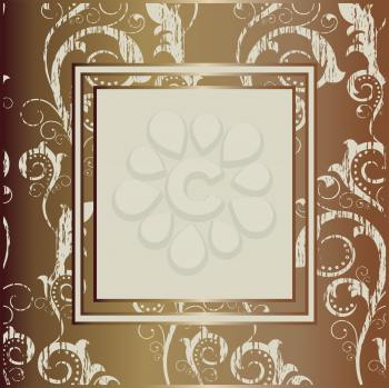 Royalty Free Clipart Image of a Frame on a Bronze Flourish Background