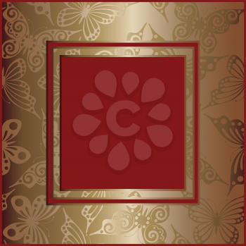 Royalty Free Clipart Image of a Gold and Red Butterfly Frame