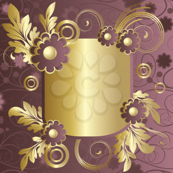 Royalty Free Clipart Image of a Floral Frame Background in Gold