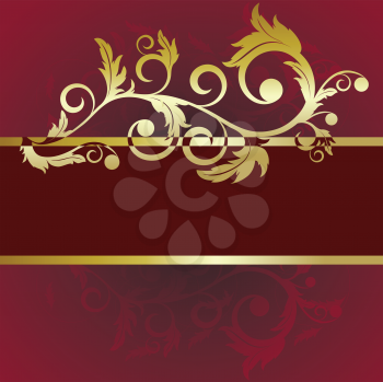 Royalty Free Clipart Image of a Red Background With a Gold Flourish