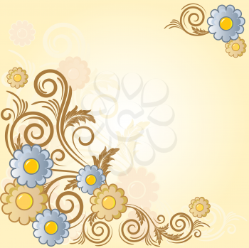 Royalty Free Clipart Image of a Background With Flowers and Flourishes in the Corner