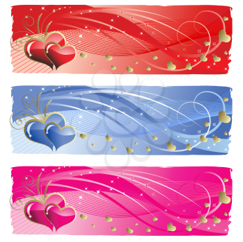 Royalty Free Clipart Image of Three Heart Banners