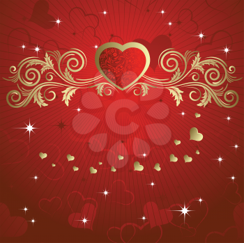 Royalty Free Clipart Image of a Heart and Flourish Background