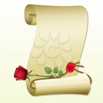 Royalty Free Clipart Image of a Scroll with a Rose