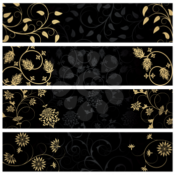 Royalty Free Clipart Image of Four Black and Gold Banners