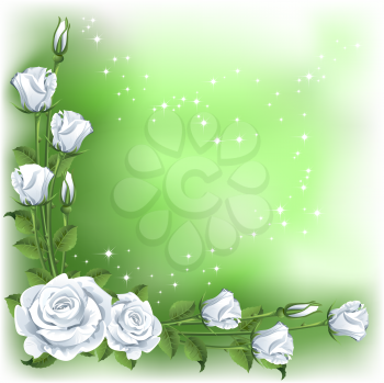 Royalty Free Clipart Image of a Rose Border on a Green Background