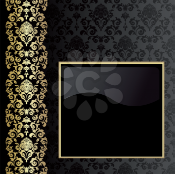 Royalty Free Clipart Image of a Black Background With a Gold Border and Frame
