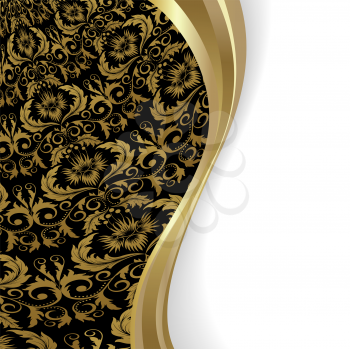 Royalty Free Clipart Image of a Background With a Gold Band Separating the White from the Pattern