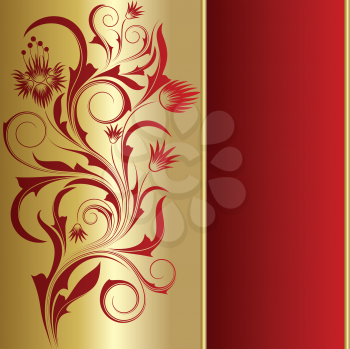 Royalty Free Clipart Image of a Red and Gold Background With a Flourish