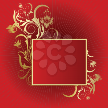 Royalty Free Clipart Image of a Red Background and Frame With Flourishes