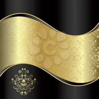 Royalty Free Clipart Image of a Gold and Black Background With a Crest