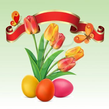 Royalty Free Clipart Image of a Tulips and Easter Eggs