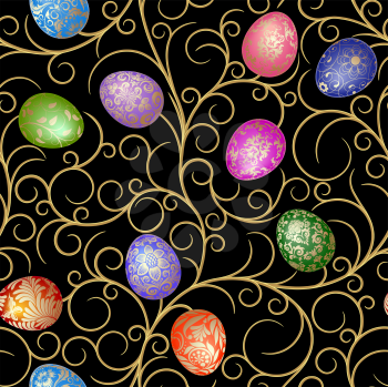 Royalty Free Clipart Image of Easter Eggs and Vines