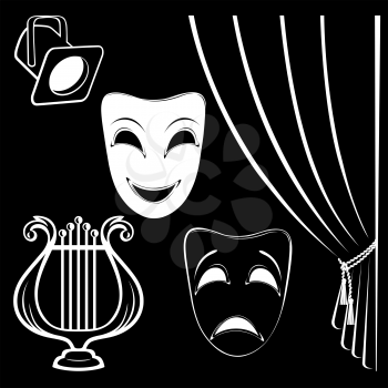 Collection of theatrical characters on black background