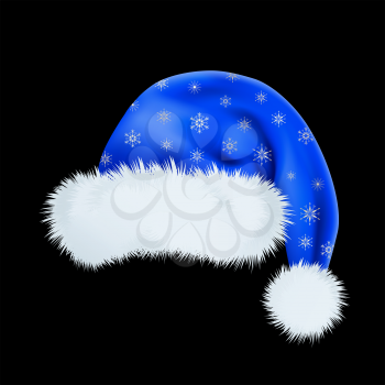 Blue Santa Claus hat with the pattern of silver snowflakes . Mesh.

