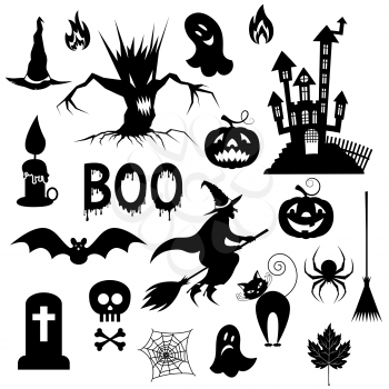Set of silhouettes for the holiday Halloween.Black and white