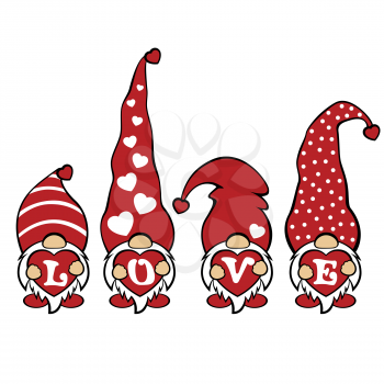 Gnomes  Holding Hearts in Hands. Valentine's Day