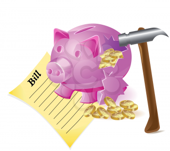 Royalty Free Clipart Image of a Broken Piggy Bank