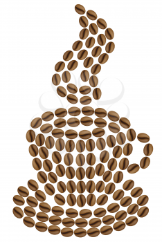 Royalty Free Clipart Image of Coffee Grains Making a Picture of a Cup of Coffee