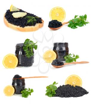 sandwich with black caviar isolated on white background
