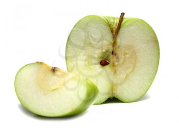 cut apple to pieces isolated on white background