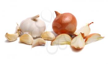 healthy white vegetable onion and garlic isolated white on background