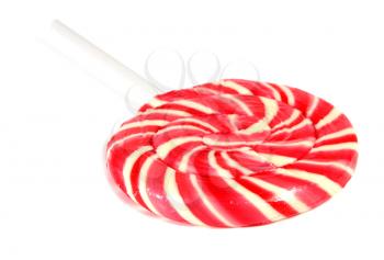 candy pink spiral lollipop isolated on white background