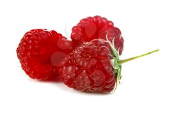 ripe red raspberry isolated on white background