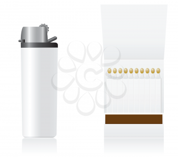 set of white blank lighter and matches vector illustration isolated on background