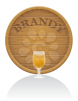 wooden brandy barrel and glass vector illustration EPS10 isolated on white background