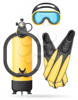 aqualung mask tube and flippers for diving vector illustration isolated on white background