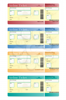 airline ticket set icons vector illustration isolated on white background