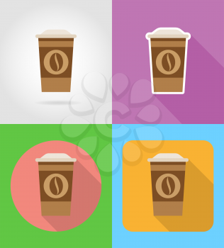 coffee in a paper cup fast food flat icons with the shadow vector illustration isolated on background