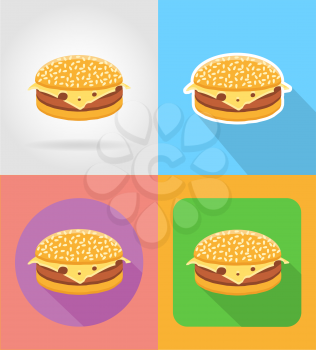 cheeseburger sandwich fast food flat icons with the shadow vector illustration isolated on background