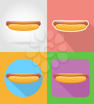 hot-dog fast food flat icons with the shadow vector illustration isolated on background