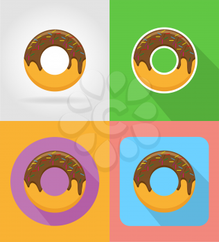donut fast food flat icons with the shadow vector illustration isolated on background